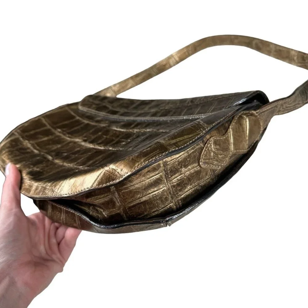 Carlos Falchi Exotic Genuine Alligator Crocodile Handmade Shoulder /‎ Saddle Bag